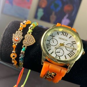 Geneva Watch, and evil eye bracelets